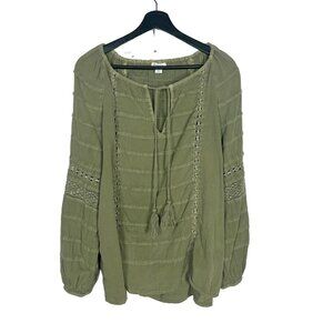 Sundance Green Pull Long Sleeve Henley Peasant Top Medium